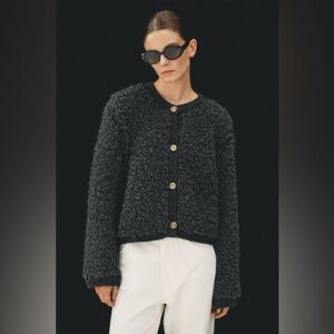 Massimo Dutti Grey Boucle Knit Cardigan Size S NWT